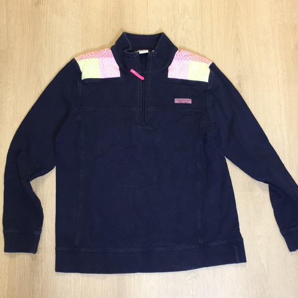 Vineyard Vines Tops - Vineyard Vines 1/4 Zip Navy Pullover Womens M Terry Lined Top Patchwork Detail